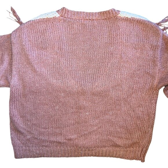 Vintage 80s/90s Maggie Lawrence Pink Knit Western Fringe Cardigan Sweater Sz L - Picture 5 of 5